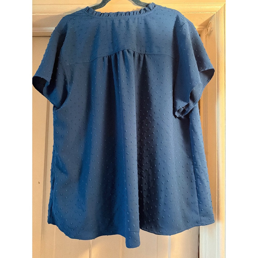 Croft & Barrow Womens Plus 2X Beta Blue Clip Dot Ruffle Neck Blouse WC03W941PN - Picture 3 of 8